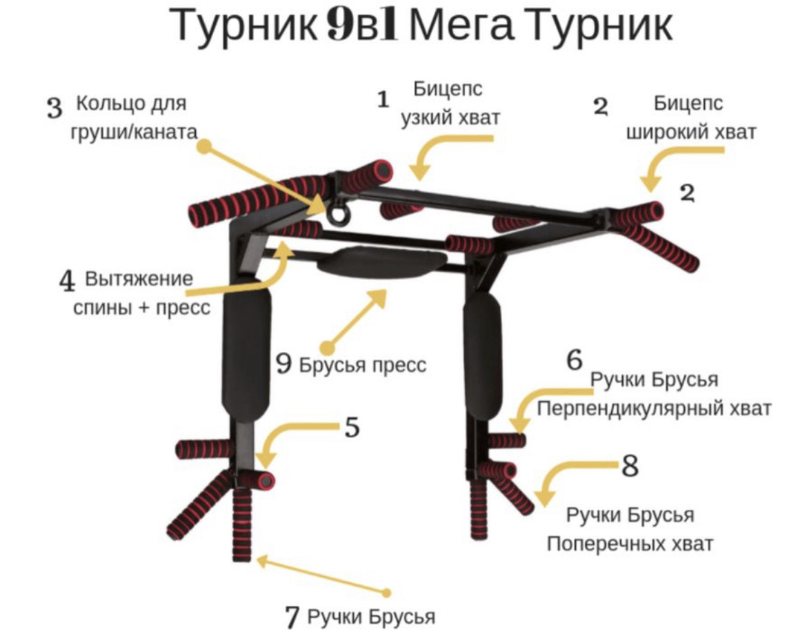 Посилений Турнік Бруси Прес 9 до 1. Суцільнозварна модель