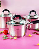 Набір кухонного посуду з неіржавкої сталі 3 предмета Edenberg EB-2403 Набір каструль для індукційної плити, фото 4