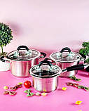 Набір кухонного посуду з неіржавкої сталі 3 предмета Edenberg EB-2403 Набір каструль для індукційної плити, фото 10