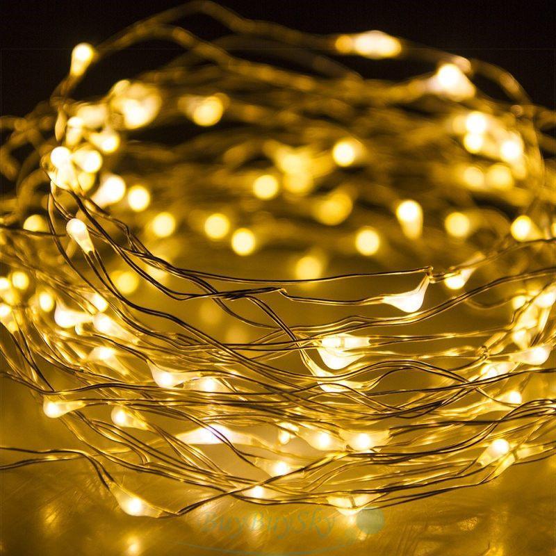 Гірлянда РОСА нитка 100LED, 220В, 10метров, 8 режимів + USB, Теплий білий колір
