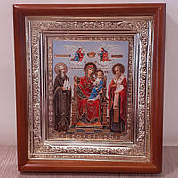Икона Экономисса Пресвятая Богородица, лик 10х12 см, в светлом прямом деревянном киоте