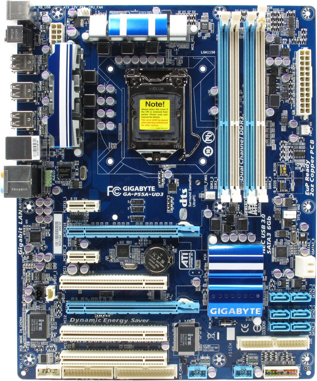 ТОПОВА ПЛАТА LGA 1156 GIGABYTE GA-P55A-UD3 SLI з USB 3.0, SATA 3 на DDR3 з ГАРАНТІЄЮ s1156