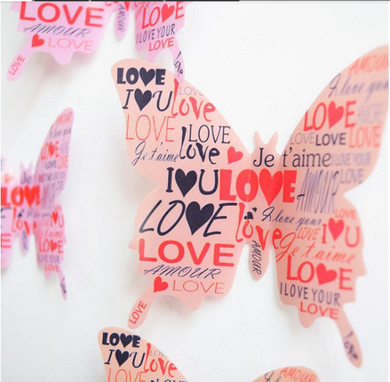 Наклейка на стіну "12 шт. 3D метелики наклейки "love", фото 2