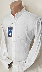 Чоловіча стильна сорочка льон біла приталені однотонна комір стійка Noseda Туреччина з довгим рукавом