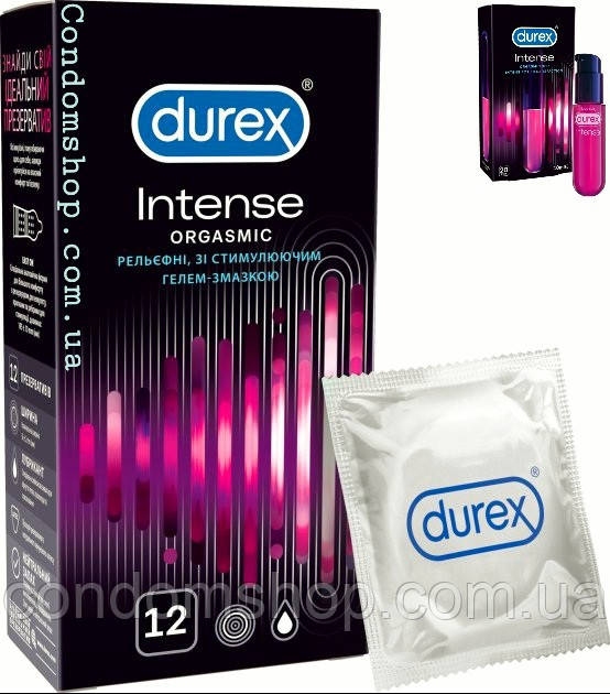 Презервативи Durex Intense Orgasmic з точками та ребрами, зі стимулювальним гелем 12 шт.