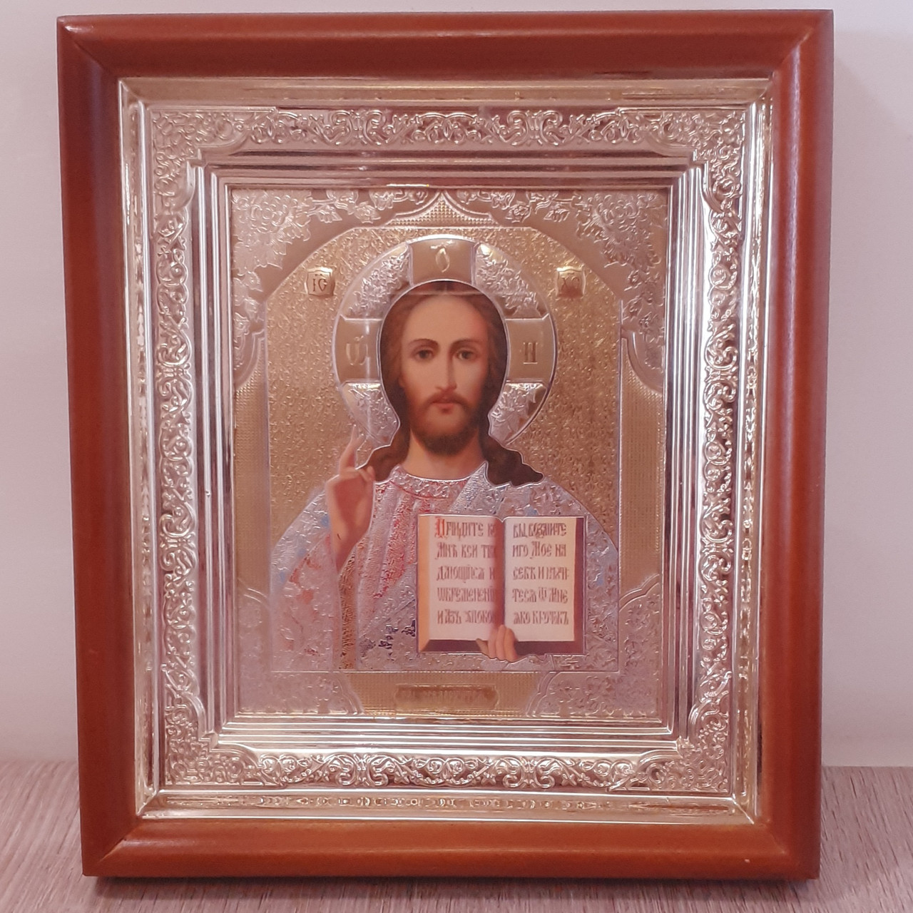 Ікона Господа Вседержителя, лик 10х12 см, в світлому прямому дерев'яному кіоті, фото 1
