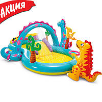 Детский водный игровой центр бассейн Intex 57135 динозавр Dinoland 333х229х112 см с горкой, надувной от 3 лет