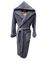 Теплый мужской халат домашний махровый банный зимний на запах с капюшоном, размер XL, 2XL, 3XL, Massimo Monelli 2XL, Серый