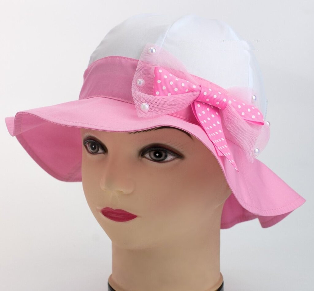 Бавовняний капелюшок панама білий із рожевим полем і бантиком р-р 48-50 см