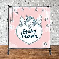 Банер 2х2м "Baby Shower (Бебі шауер/Гендер паті" - Фотозона (вініловий) (каркас окремо) - Рожевий єдиноріг