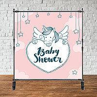 Банер 2х2м "Baby Shower (Бебі шауер/Гендер паті" - Фотозона (вініловий) (каркас окремо) - Рожевий єдиноріг