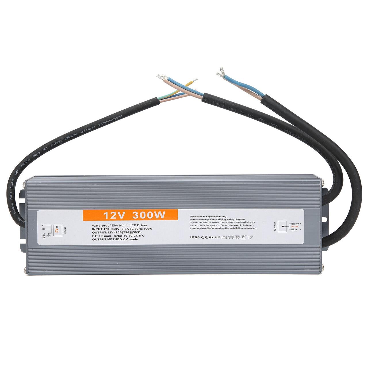 Блок живлення LEDTech 12v 25а 300 Вт Slim у герметичному корпусі ip68 (ip67). Преміум. Гарантія 2 роки