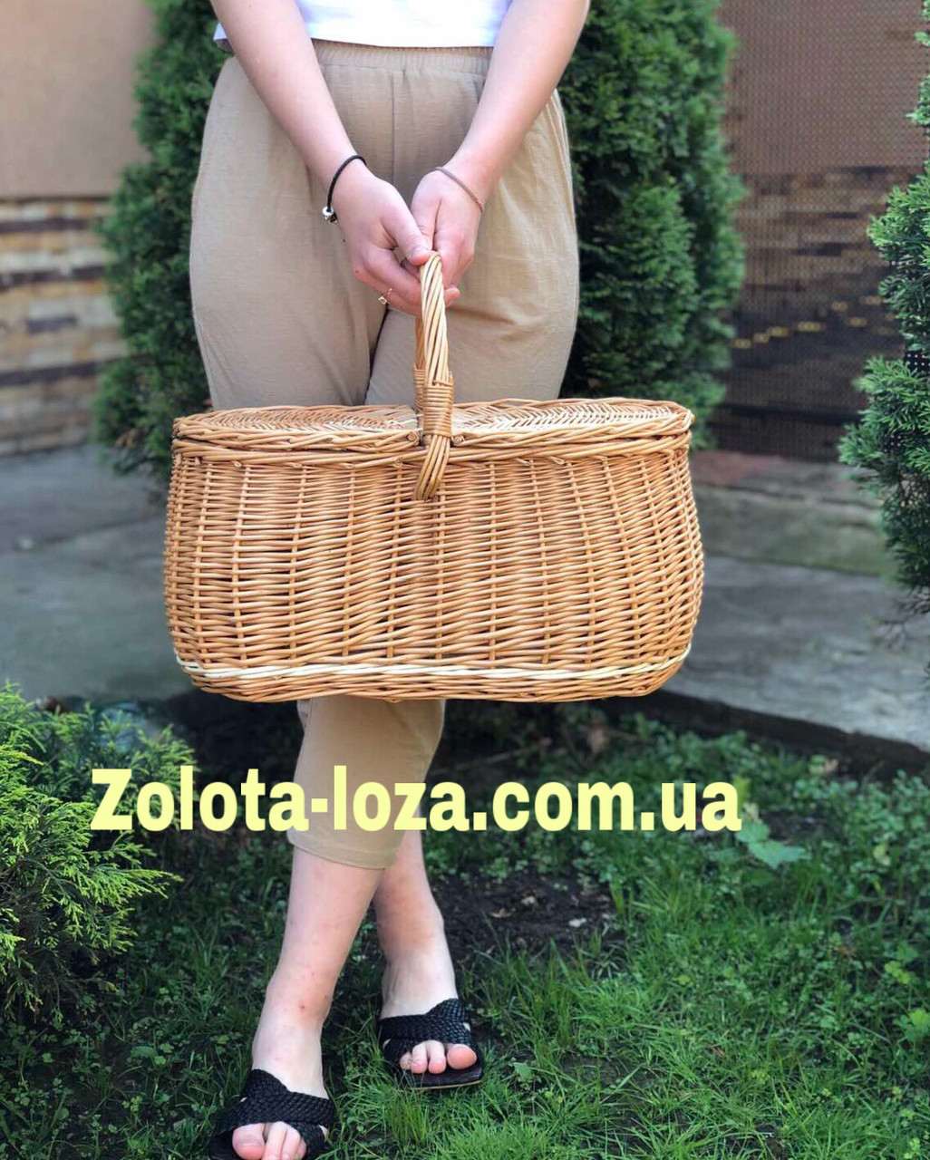 Корзина плетена з цільної для пікніку. Арт:0921, фото 1