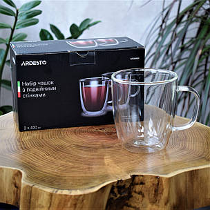 Чашки скляні з подвійними стінками 400 мл 2шт Ardesto AR-2640GH, фото 2