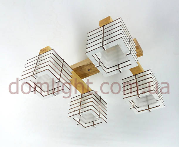 Купить Люстра потолочная деревянная на четыре плафона белая с деревяным ...