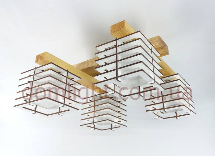 Купить Люстра потолочная деревянная на четыре плафона белая с деревяным ...