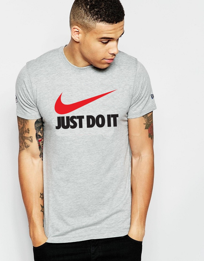 Сіра Футболка Nike | Найк червоний принт