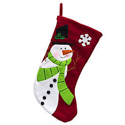 Новорічна шкарпетка для подарунків - Сніговик, 48 см, з чорними гудзиками, поліестер (000852-3)