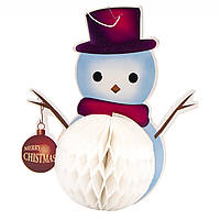 Новогоднее украшение - декорация снеговик, 25 см, белый, бумага (610174)