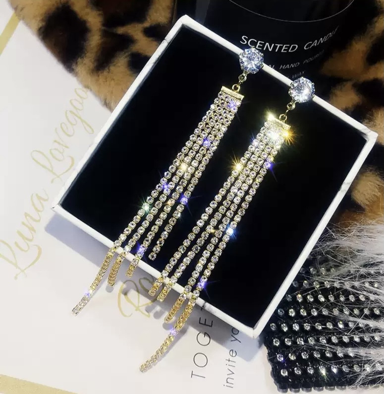 Довгі вечірні сережки з камінням, фото 1