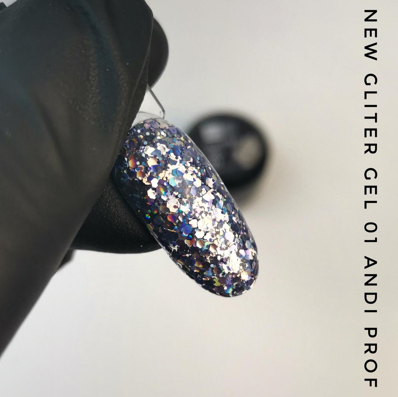 Новий гліттер гель Galaxy №1 Andi Prof , 5мл.