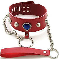 Сучасний стильний червоний шкіряний нашийник з повідцем для БДСМ Кайф