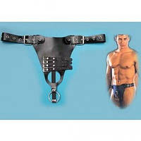 Чорний шкіряний пояс з металевим кільцем-фіксатором на пеніс для БДСМ Кайф