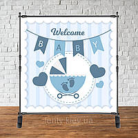 Банер 2х2м "Baby Shower (Бебі шауер/Гендер паті" - Фотозона (вініловий) - Коляска, welcome baby