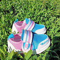 Кроссовки детские голубые с розовым текстиль на липучке "Batuo" Y2025