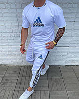 Мужской комплект Adidas футболка и штаны белый летний адидас хлопок Турция