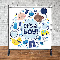 Банер 2х2м "Baby Shower (Бебі шауер/Гендер паті" - Фотозона (вініловий) (каркас окремо) - Іграшки, it's a boy