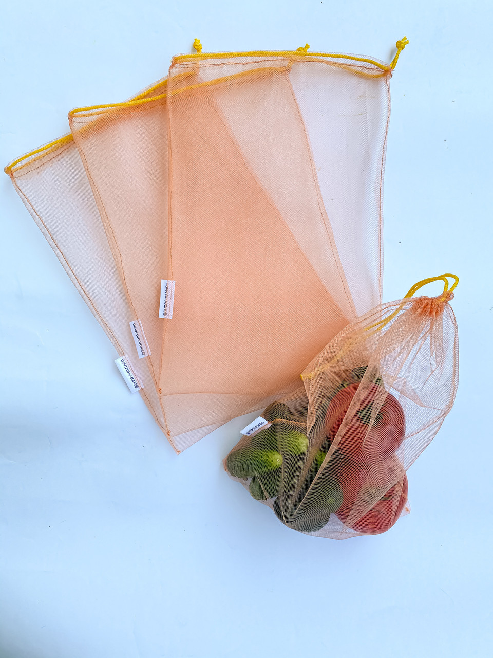 Экомешочки набор 4 шт, фруктовки, многоразовые тканевые пакеты, мешочки ...