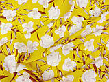 Тканина штапель, 100% віскоза. Квіти на жовтому кольорі №1408, фото 4