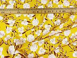 Тканина штапель, 100% віскоза. Квіти на жовтому кольорі №1408, фото 6
