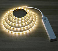 LED стрічка 3м від батарейок або powerbank з датчиком руху і сенсором освітленості теплий білий світіння