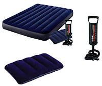 Надувной матрас 137 см Intex с двумя подушками и ручным насосом. Матрас для плавания. Надувная кровать для сна