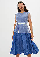 Платье женское горошек с сеткой ,в цвете джинс,бренд Solh с поясом