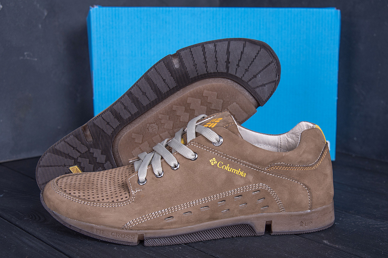 Літні кросівки з перфорацією чоловічі бежеві натуральна шкіра, літо, фото 1