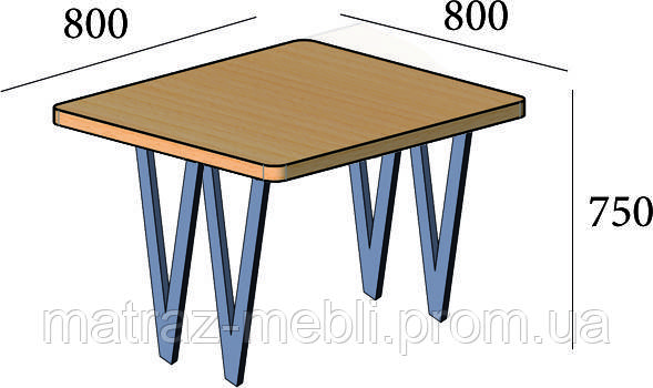 Стол прямоугольный Ви-4 в стиле Лофт, на металлических ножках, квадратная столешница размер 800х800 - фото 3 - id-p1431076386