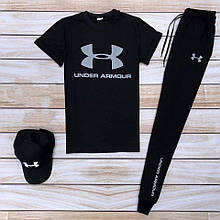 Спортивний костюм чоловічий Футболка + Штани Under Armour чорний Комплект чоловічий осінній літній Андер Армор