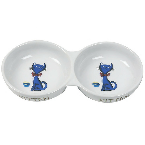 Flamingo (ФЛАМІНГО) PORCELAIN DOUBLE подвійна миска для кішок з малюнком, кераміка (400 мл)