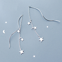 Сережки-протяжки срібні Зоряна хвиля, довгі сережки із зірочками, срібло 925 проби