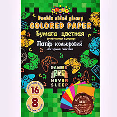 Папір кольоровий глянсовий Kidis Gamers А4/А3 2х ст 16 арк. арт. 13487