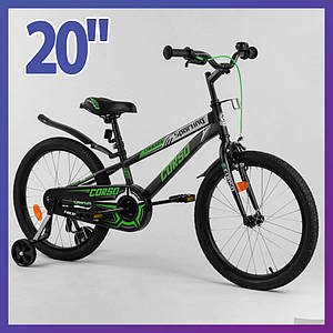 Велосипед дитячий двоколісний Corso R-20715 20" зріст 130-150 см вік 7 до 11 років чорно-зелений