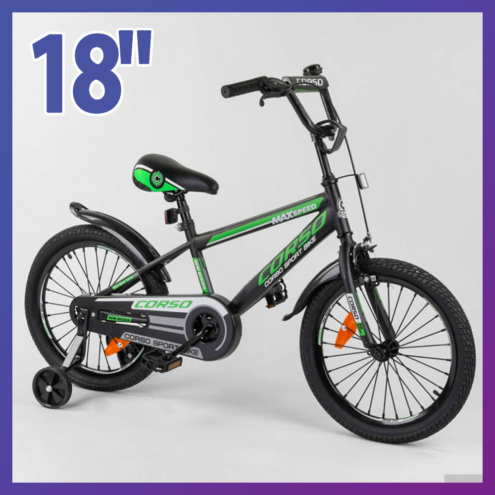 Велосипед дитячий двоколісний Corso ST-18633 18" зростання 110-130 см вік 5 до 8 років зелений