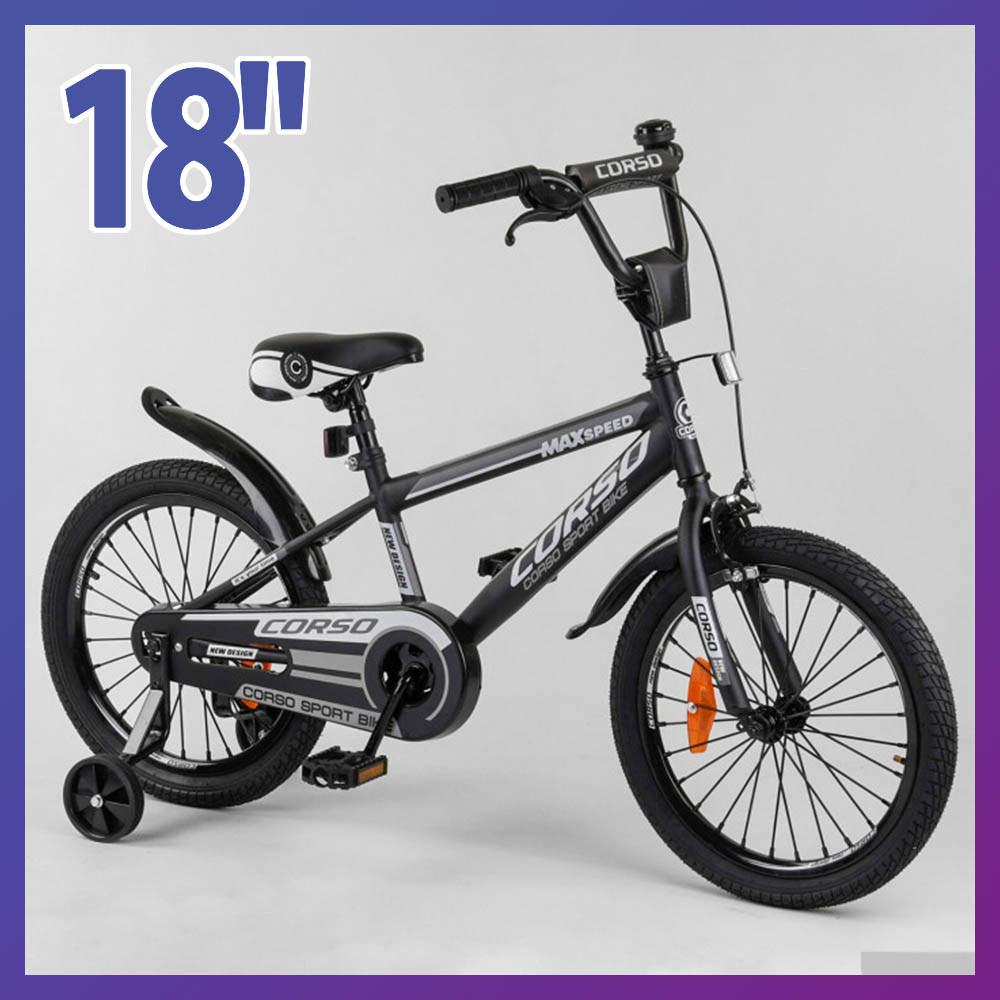 Велосипед дитячий двоколісний Corso ST-18912 18" зріст 110-130 см вік 5 до 8 років чорний