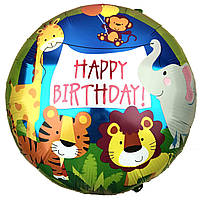 Фольгована куля 18' Pinan "Happy birthday" зоопарк, 45 см