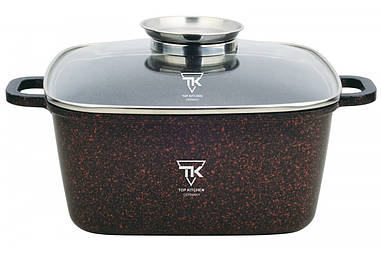 Прямокутна чорна каструля з мармуровим покриттям у червону точку Top Kitchen TK00056 br 28 см BF