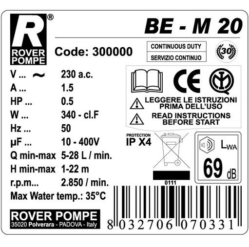 Насос Rover Pompe BE-M 20 - фото 4 - id-p17862228