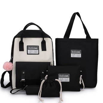 Жіночий рюкзак комплект сумка пенал шкільний в чорному кольорі з брелоком